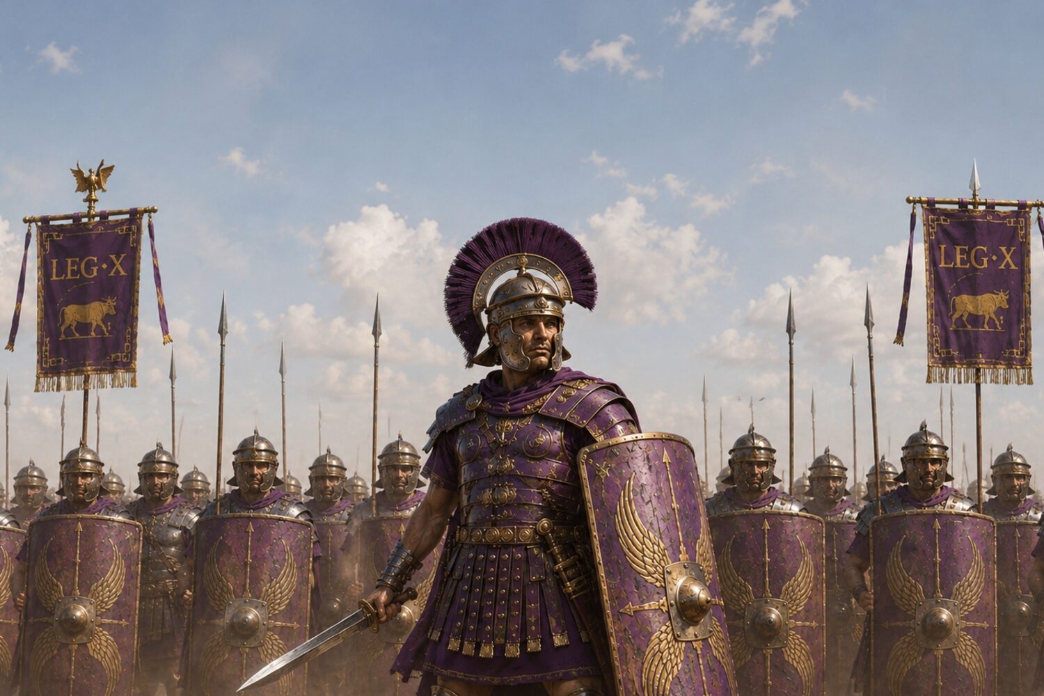 A cohort turned out in purple to a man, under the standards of the Tenth.